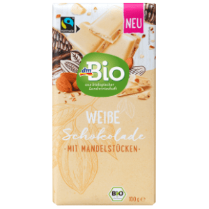 Bela čokolada DM BIO komadići badema 100g slide slika