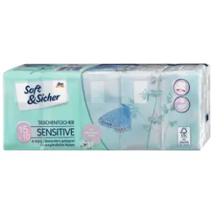 Papirne maramice SOFT&SICHER sensitive 4sloja 15kom slide slika