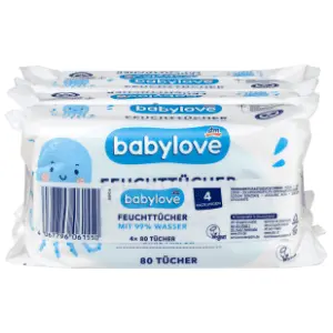 Vlažne maramice BABYLOVE 99% voda 4x80kom slide slika