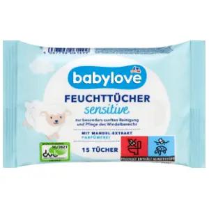 Vlažne maramice BABYLOVE sensitive putna ambalaža 15kom slide slika
