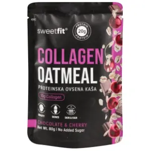 SWEETFIT proteinska ovsena kaša čokolada i višnja 80g slide slika