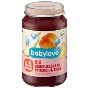 BABYLOVE kašica borovnice u breskvi i kruški 190g slide slika