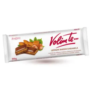 Čokolada VOLIM TE lešnik badem karamela 253g slide slika
