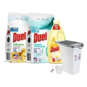 DUEL Strong whiteness+Soft lotus deterdžent+omekšivač+kutija slide slika