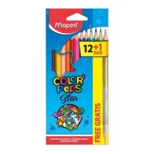 Drvene bojice MAPED color peps 12kom + zlatno srebrna 1kom slide slika