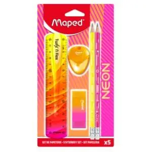 Školski set MAPED neon 5kom (olovke, zarezač, gumica, lenjir) slide slika